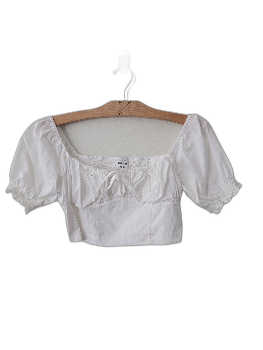 Sunday Best Puff Sleeve Tie Front Cropped Crop Top White Size M